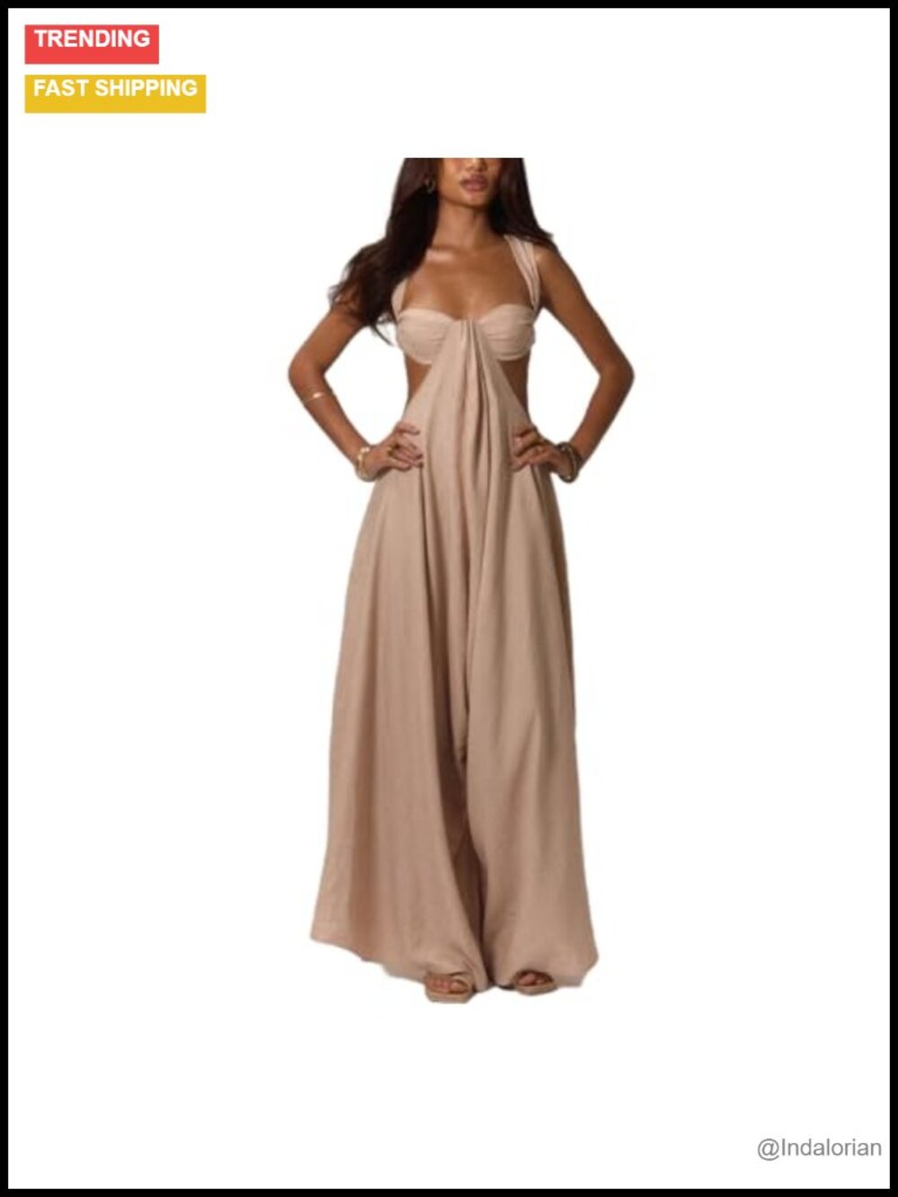 Women's Halter Backless Jumpsuit with Wide Leg Pants Summer Vacation Outfit